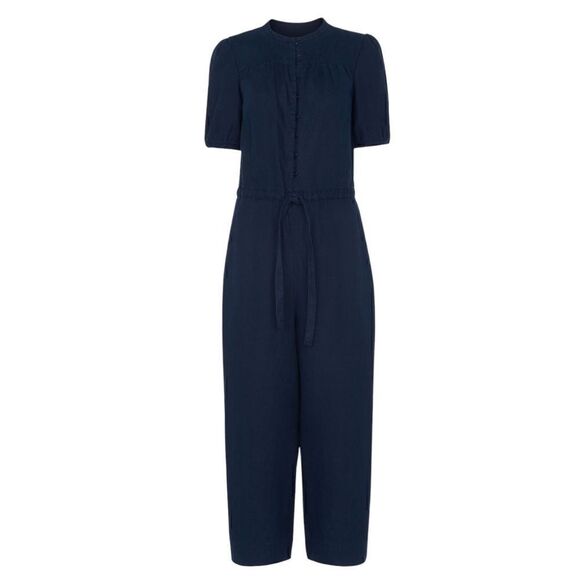 Whistles Button Front Linen Jumpsuit Navy Blue Size 4 NWT - Picture 6 of 6